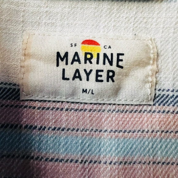 Marine Layer Women’s White, Pink & Blue Striped Button Down Shirt Size M/L - Picture 7 of 8